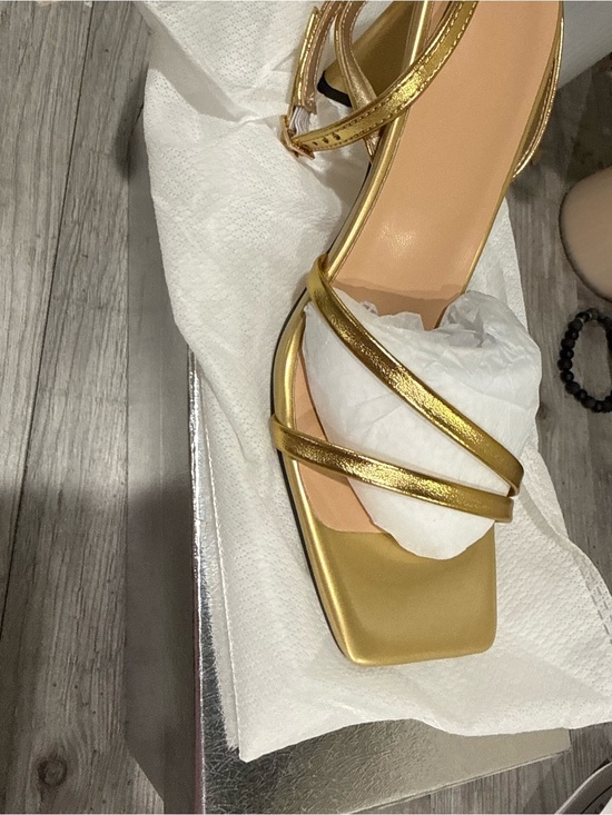 Shoes - Gold Strappy Square-Toe Women’s Sandal